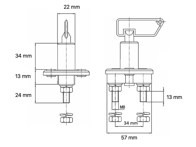 misure staccabatteria trattore manuale con chiave estraibile