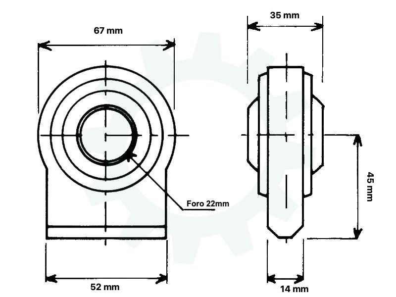 misure supporto rotula sferica a saldare con foro diametro 22mm 03797