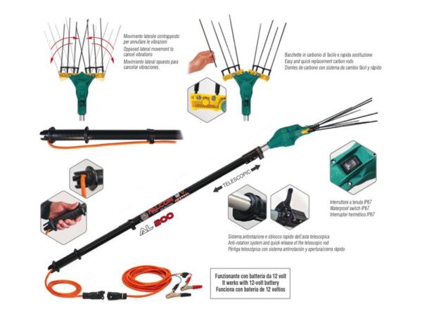 Abbacchiatore Zanon FALCON AL 200 12V con asta in alluminio allungabile