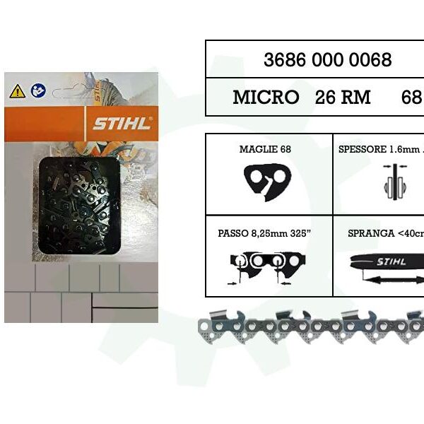 Catena motosega 68 maglie passo 8,25 mm spessore 1,6 mm