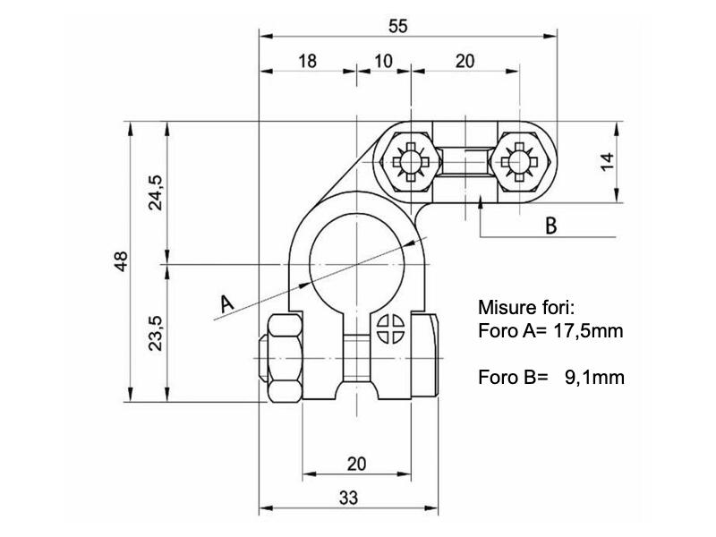 misure morsetti per batteria in ottone
