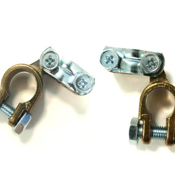 Morsetti per batteria in ottone tipo alfa rinforzato con polarita' positiva e negativa